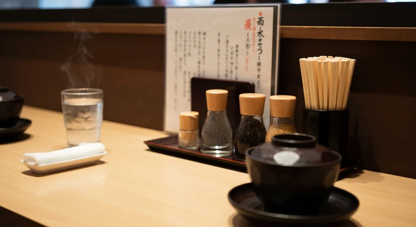 カウンター越しにスタッフが案内する様子、明るい店内が背景に見える
