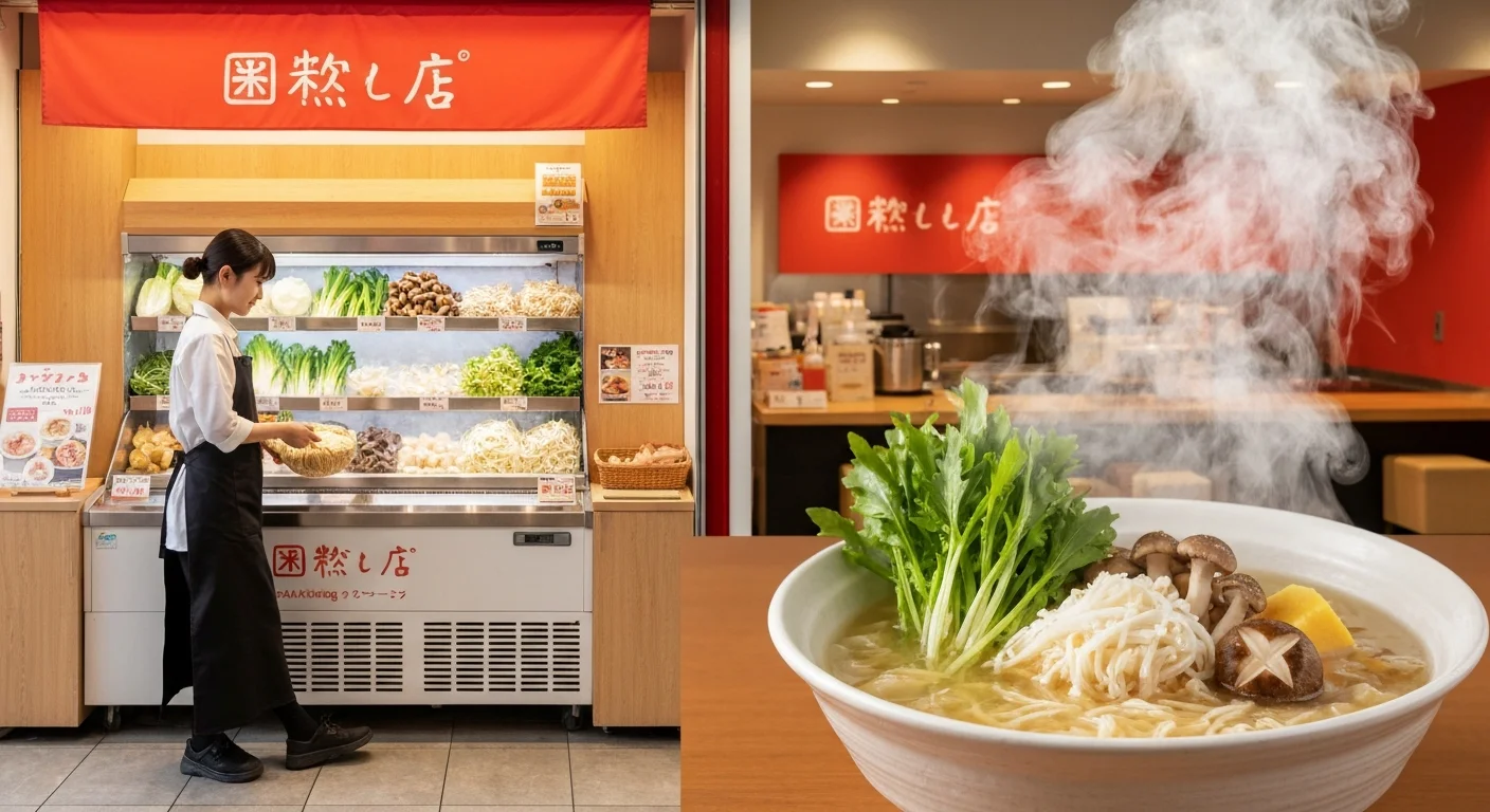 深い器の麻辣湯から白い湯気が立ち上がり、青菜ときのこが見える接写